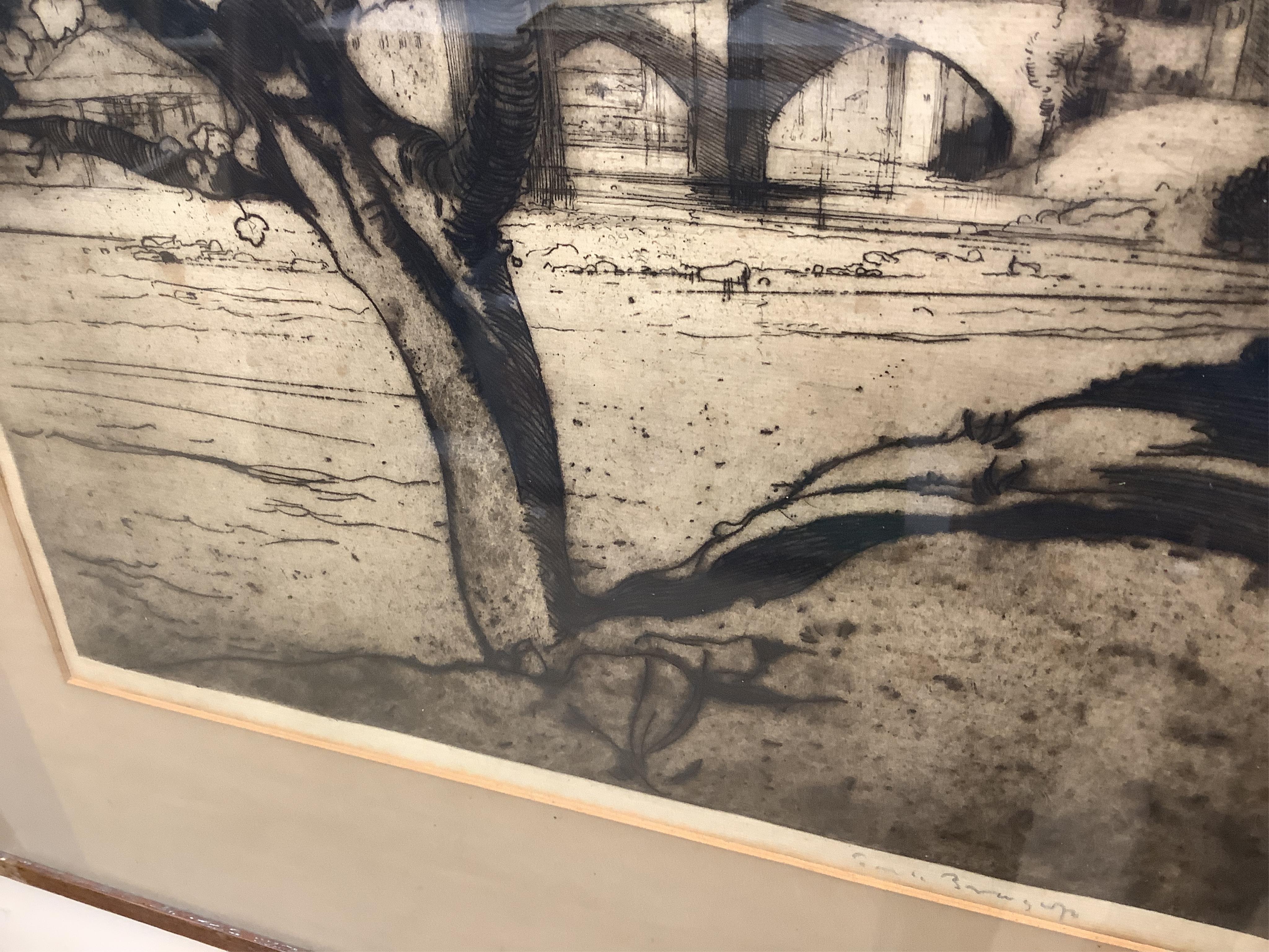 Sir Frank Brangwyn RA, RWS, RBA, (1867-1956), ‘The Maple Tree, Barnard Castle’, signed in pencil, dry point etching, 29 x 38.5cm